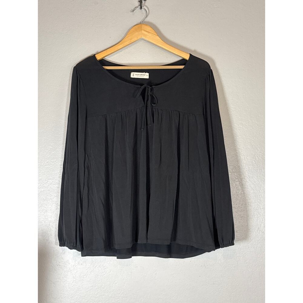 Lucky Brand Boho Sandwash XL Tops 2 Items Blue Black Relaxed Fit Blouson Sleeves - Picture 3 of 12